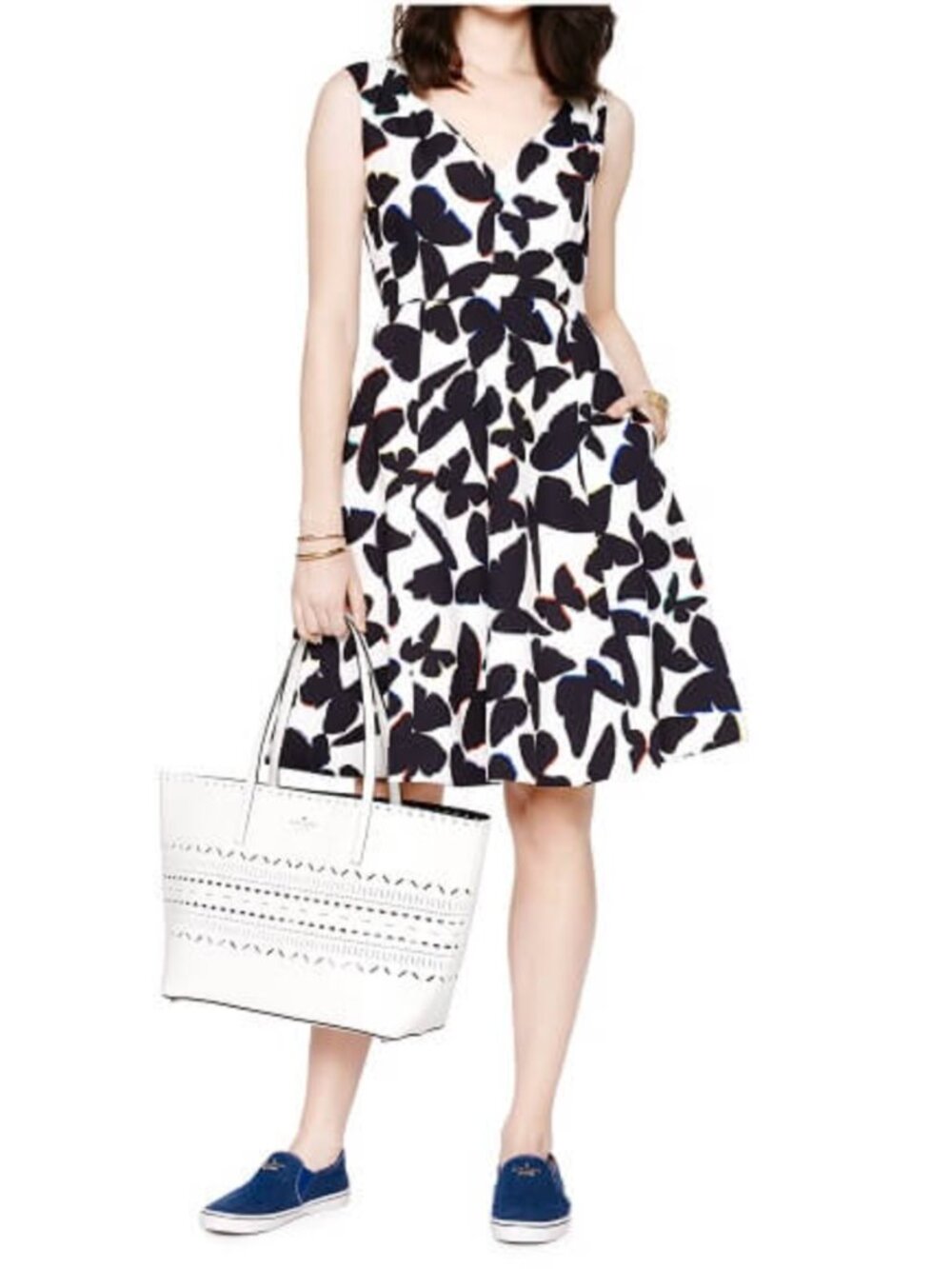 Kate Spade New York Butterfly Sleeveless V-Neck Fit & Flare Cocktail Dress, 2